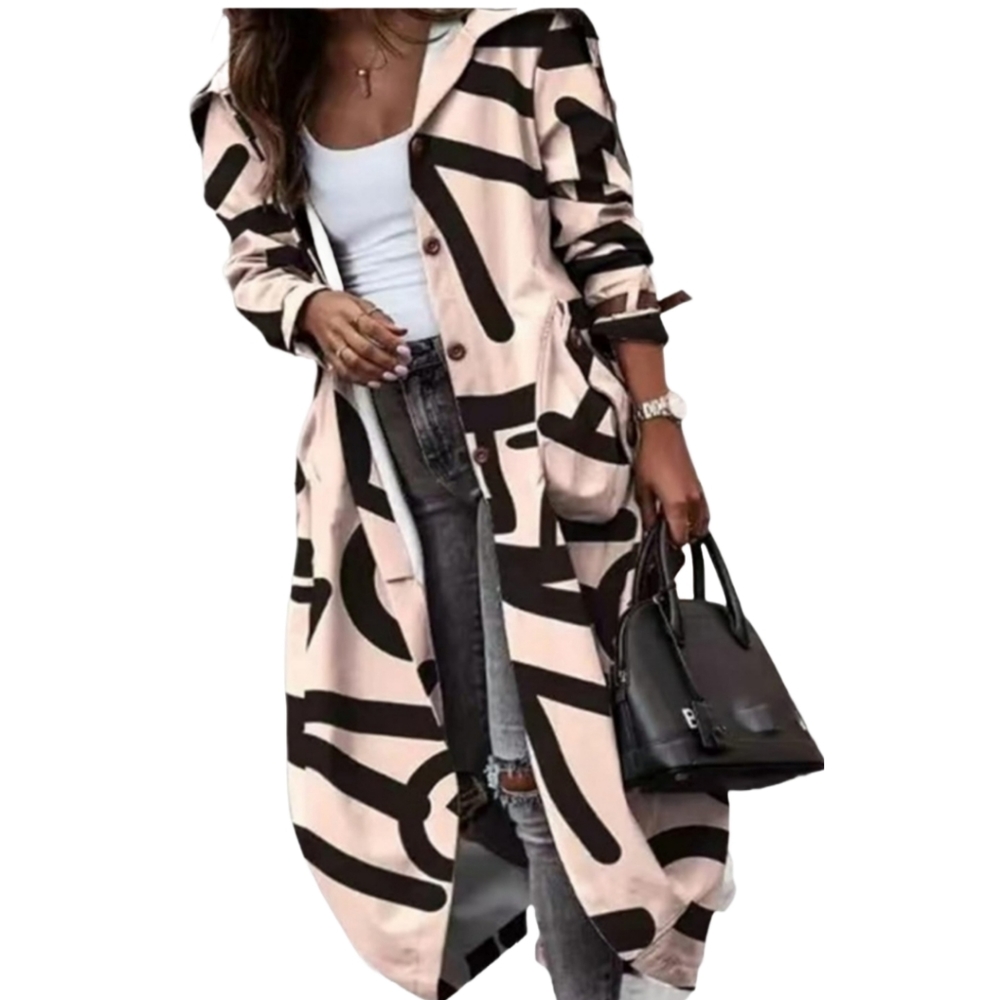 Trench Coat Button Long  Women's Casual Long Sleeve Pockets Windbreaker Size L